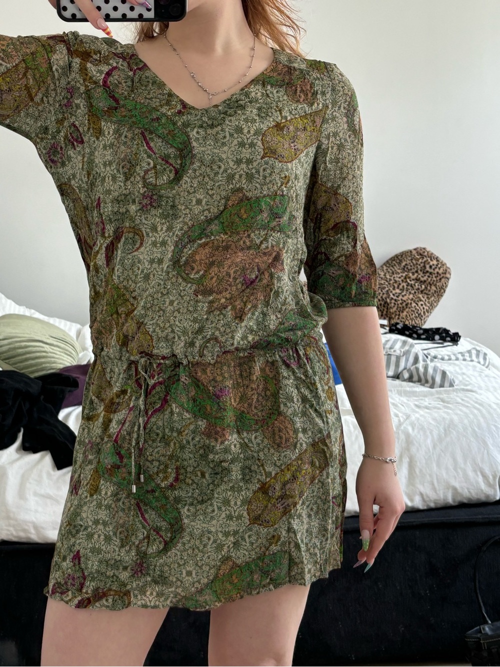 Ikks Green and Purple Floral Midi Dress